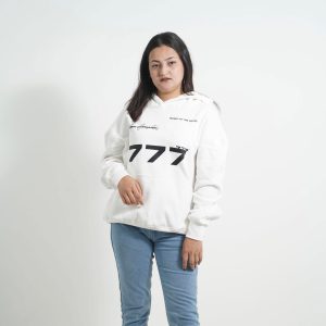 777 White Printed Hoodie