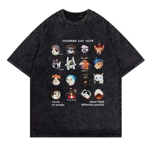 Vegorrs Cat Club Acid Wash Oversize T-shirt