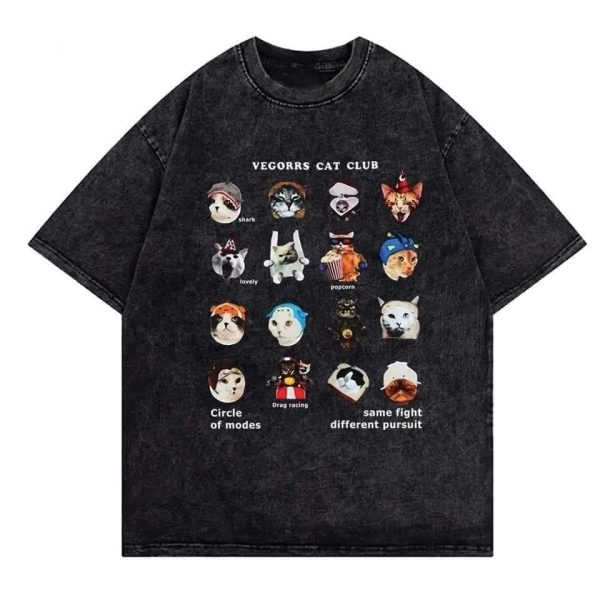 Vegorrs Cat Club Acid Wash Oversize T-shirt