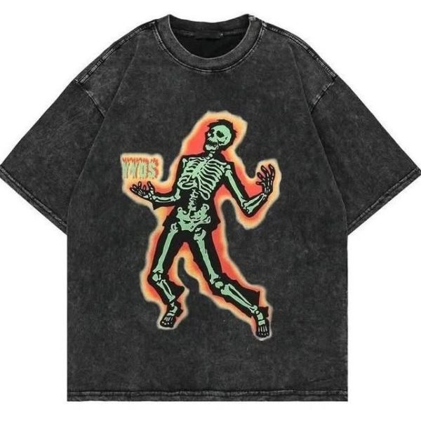 Dancing Skeleton Acid Wash Oversize T-shirt