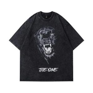 Black Panther Acid Wash Oversize T-shirt