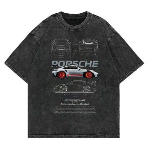 Porsche Blueprint Acid Wash Oversize T-shirt