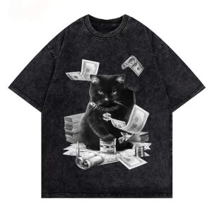 Cat Hustle Acid Wash Oversize T-shirt