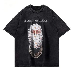 Floral Mask Acid Wash Oversize T-shirt