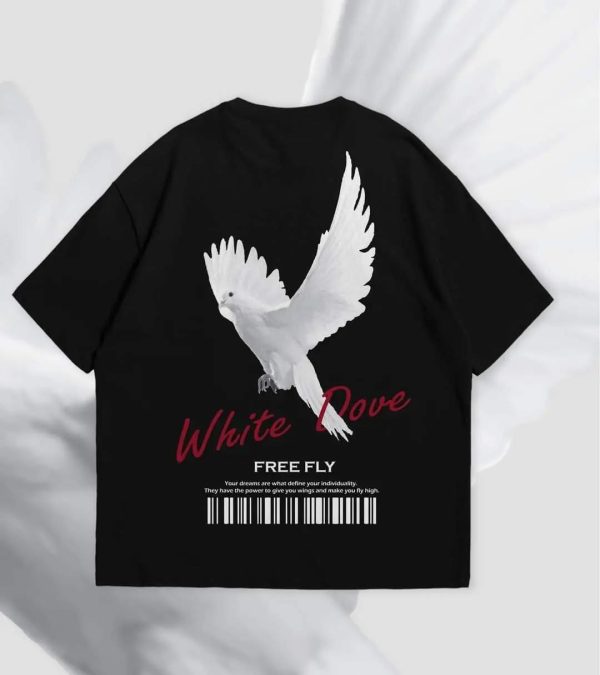 The White Dove Oversized Black Graphic Tee