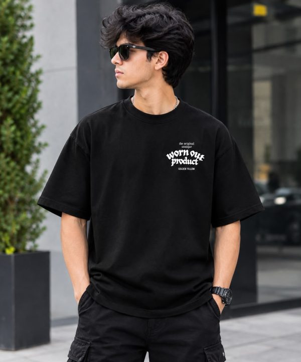 Worn-Out Product Graphic black Oversized t- shirt