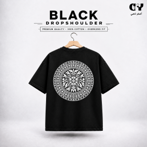 Black Baroque Mandala Dropshoulder t shirt