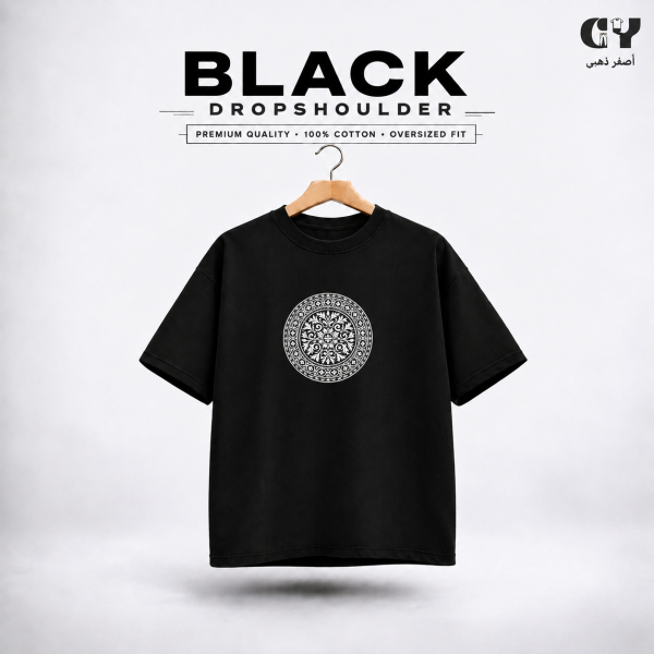 Black Baroque Mandala Dropshoulder t shirt