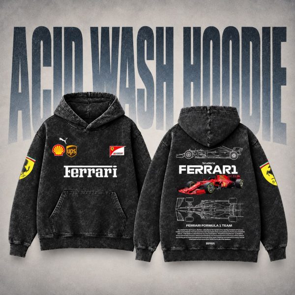 Scuderia Ferrari Vintage Acid Wash Hoodie