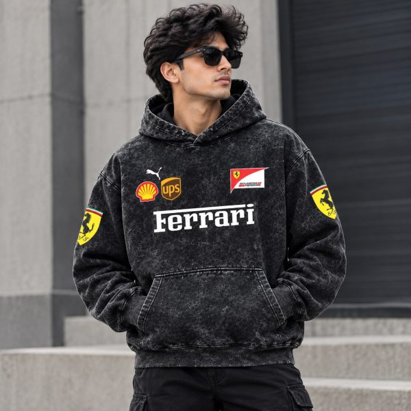 Scuderia Ferrari Vintage Acid Wash Hoodie