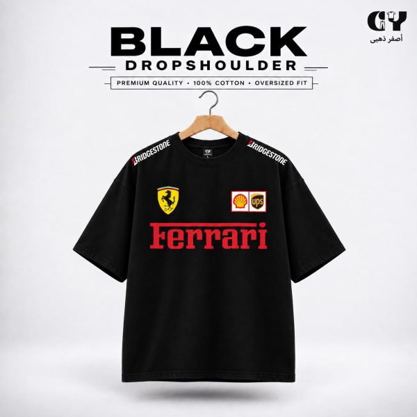 Black Drop Shoulder Ferrari Premium Oversized Tee